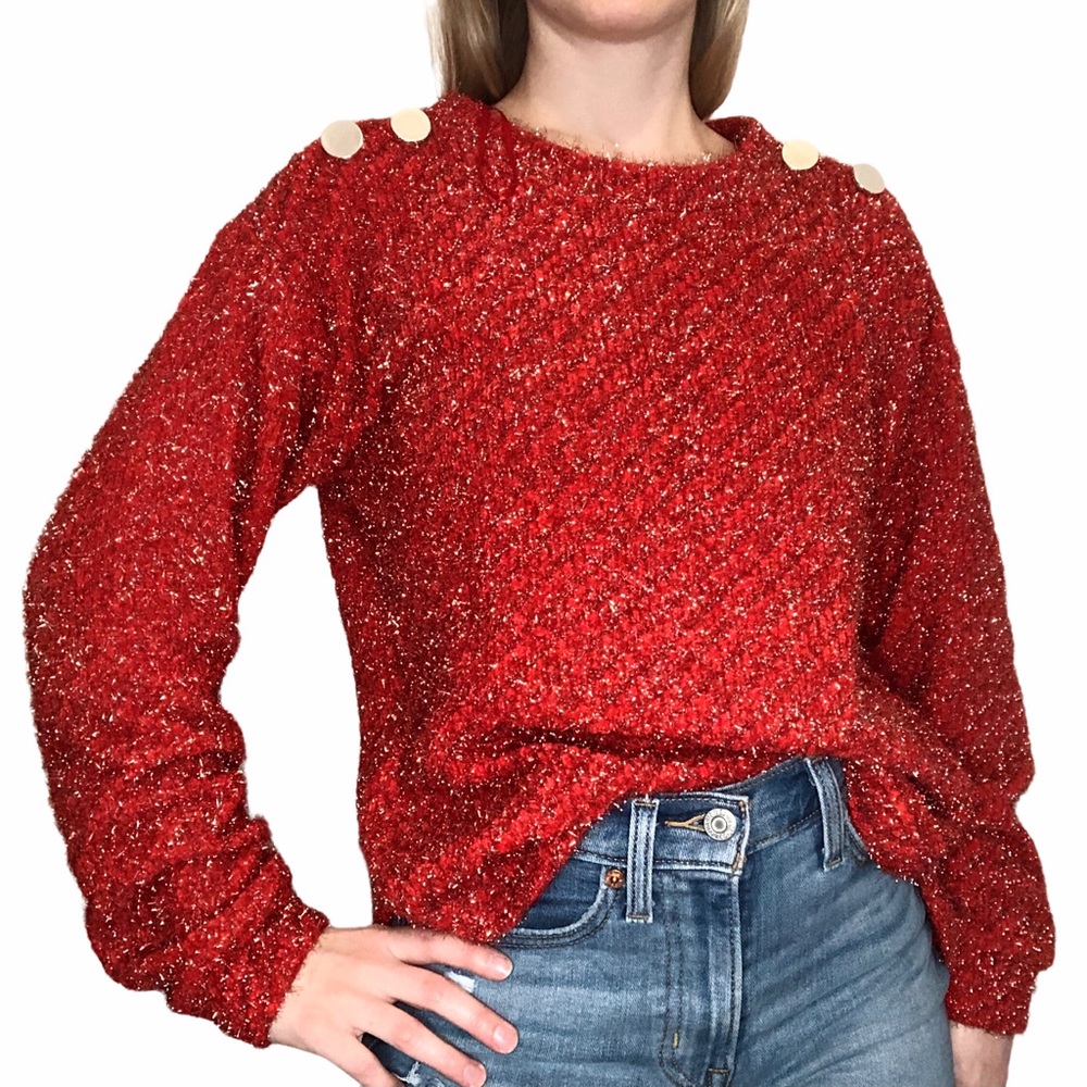 Red sweater with silver sparkles